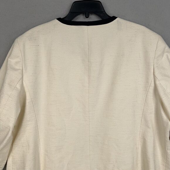Talbots Coat Women 22W Ivory Textured Black Trim Collarless Capsule Quiet Luxury - Picture 8 of 13